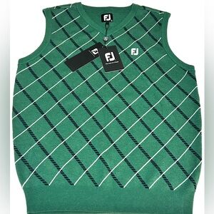 FootJoy Wool Sweater Vest Men’s Large Green V-Neck Knit Golf Pullover Japan